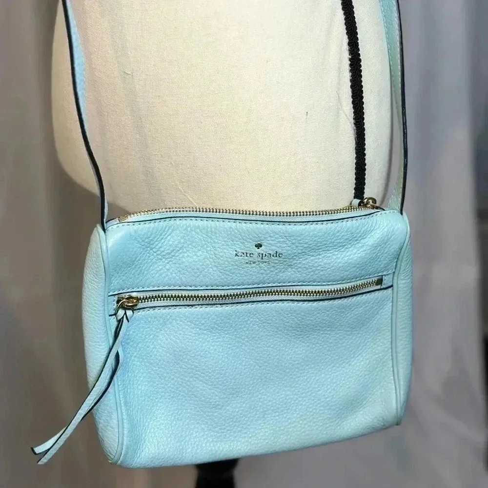Kate Spade Leather Crossbody - Aqua Blue with front zipper